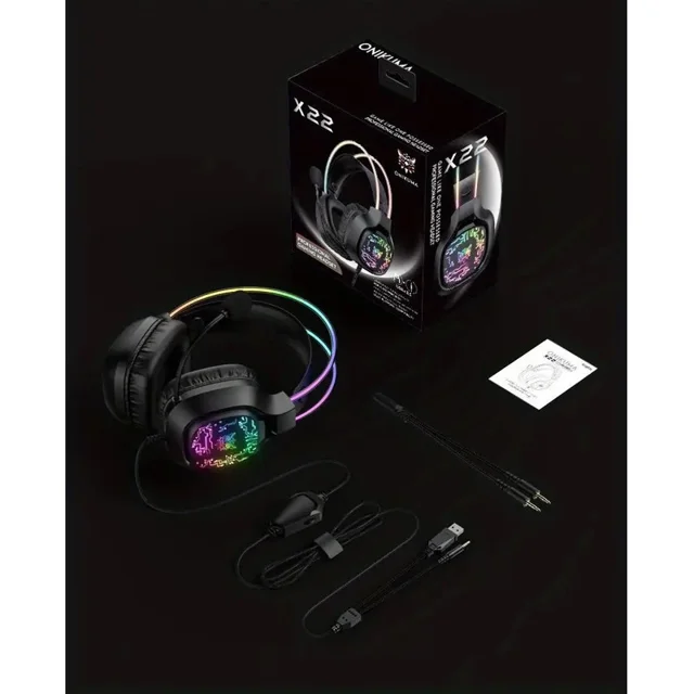 هدست گیمینگ Onikuma مدل X22 بدون قابلیت نویز کنسلینگ، درگاه USB، دارای نورپردازی RGB، امپد 102473841