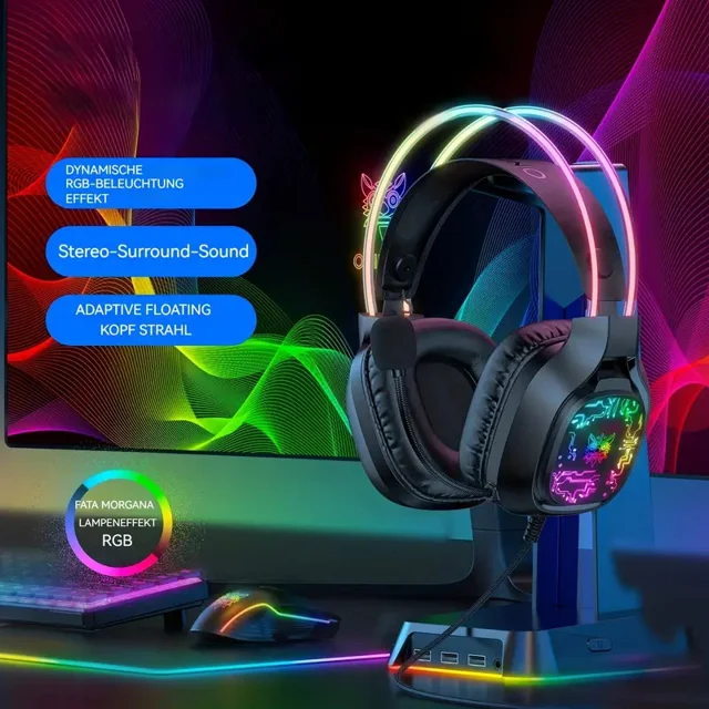 هدست گیمینگ Onikuma مدل X22 بدون قابلیت نویز کنسلینگ، درگاه USB، دارای نورپردازی RGB، امپد 102473828