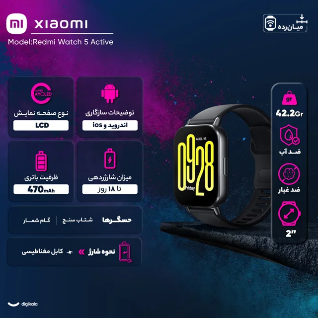 ساعت هوشمند شیائومی مدل Redmi Watch 5 Active - Global دارای قابلیت های قابلیت مکالمه از طر 102833817