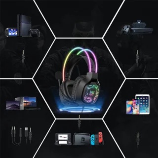 هدست گیمینگ Onikuma مدل X22 بدون قابلیت نویز کنسلینگ، درگاه USB، دارای نورپردازی RGB، امپد 102473835