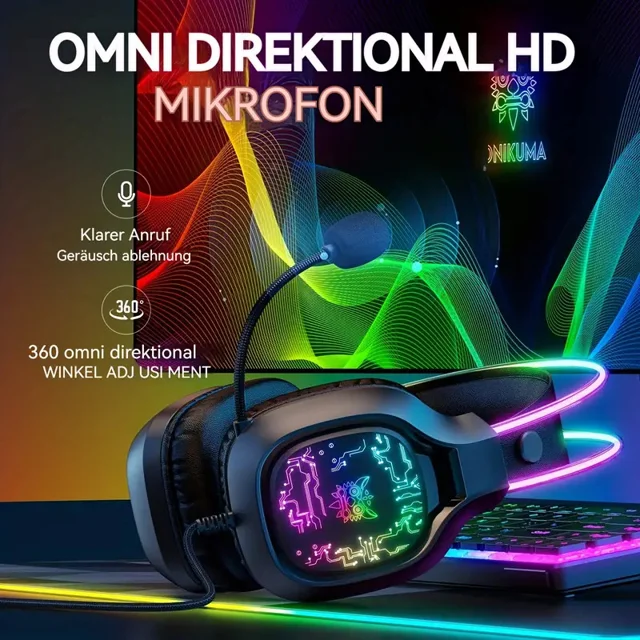 هدست گیمینگ Onikuma مدل X22 بدون قابلیت نویز کنسلینگ، درگاه USB، دارای نورپردازی RGB، امپد 102473833