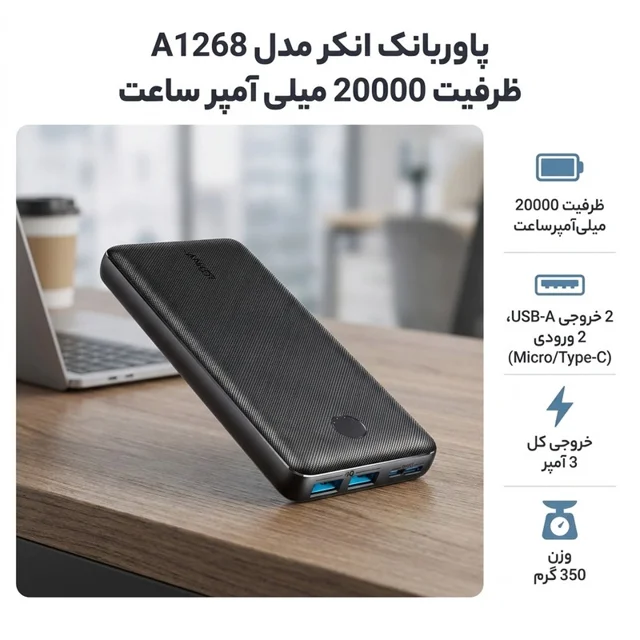 پاوربانک انکر مدل A1268 ظرفیت 20000 میلی آمپر ساعت 102541386