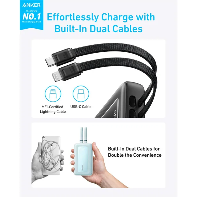 پاوربانک انکر مدل A1681 ظرفیت 20000 میلی آمپر ساعت به همراه کابل لایتنیگ و کابل USB Type-C 102541374