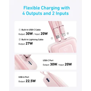پاوربانک انکر مدل A1681 ظرفیت 20000 میلی آمپر ساعت به همراه کابل لایتنیگ و کابل USB Type-C 102541377