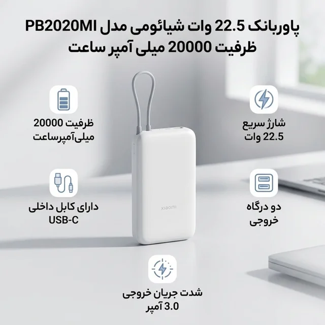 پاوربانک 22.5 وات شیائومی مدل PB2020MI ظرفیت 20000 میلی آمپر ساعت 102535269